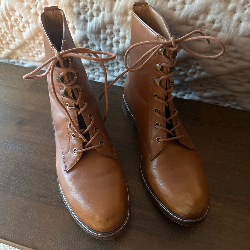 Madewell Tan Leather Lace-Up Boots